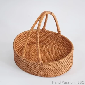 Rattan Basket, Fruit Food Basket, Woven Storage Basket, Palm Leaf