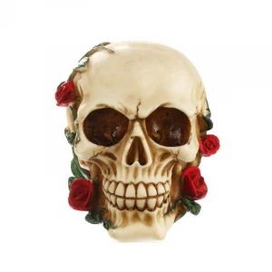 Custom life live human resin rose skull head figurine