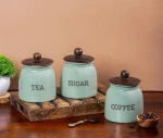 Tea Coffee Sugar Canister Set of 2 | Airtight Iron Kitchen Canister | Powder Coated Metal Food Storage Jar