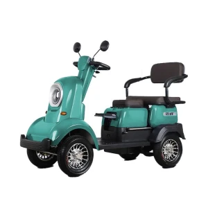 Small Low Speed Electric four Wheeler open body sightseeing with 2 seatings and a baby seat with Led Headlight and mode