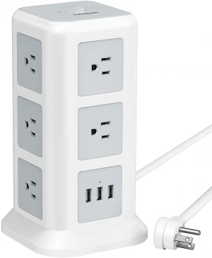 TESSAN TPS01-US Surge Protector Power Strip Tower, Charging Station 11 Outlets and 3 USB Ports 15A, 6.5ft Extension Cord