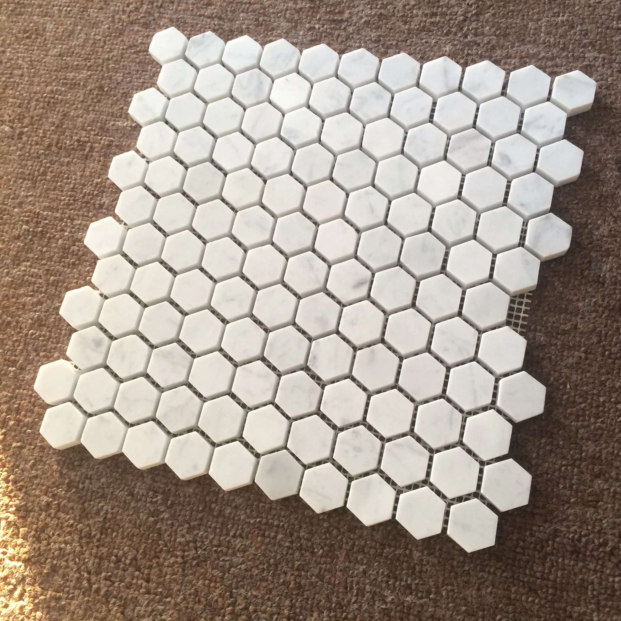 Buy 1 Inch Hexagon Shaped White Carrara White Honeycomb Marble Tile ...