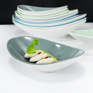 100% melamine plastic modern dishes custom printed boat shaped salad appetizer food plates