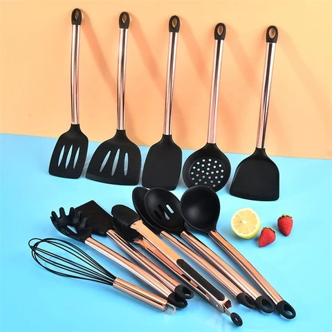 13PCS Copper Plated Handle Silicone Kitchen Cooking Utensils Set Cooking Tools