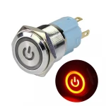 16mm Led Power Logo Ring Lighted SPST LED Illuminated Selflocking Stainless Steel Metal  Push Button Switch