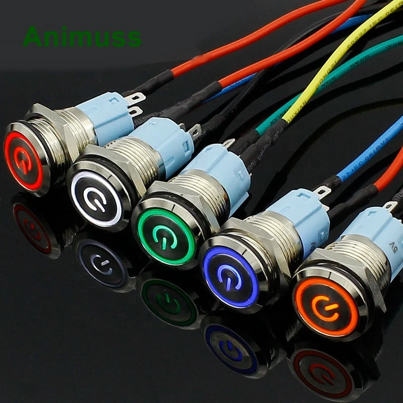 16mm red blue yellow green white Light Hot Car Auto Metal LED Power Push Button Switch Self locking Type On-off 5V 12V 24V 220V