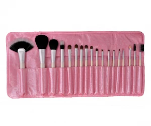 18PCS Makeup Brush Professional Brushset Natural Hair Pink Portable Pouch