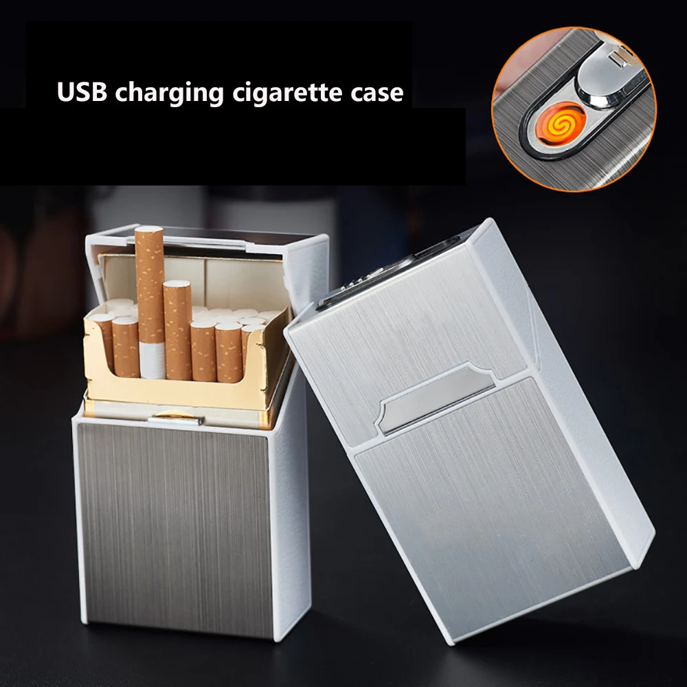 2-in-1 Cigarette Case USB Charging Box Charging Cigarette Windproof Lighter for Smoking Metal Cigarette Case Rechargeable Boxes