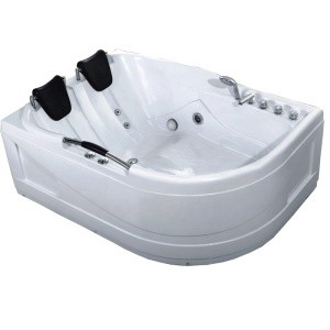 2 person luxury led light hot spa water jets bathroom corner massage bathtub with TV and pillow