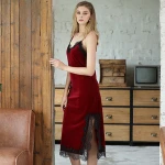2018 Autumn elegant women sleep dress slit home wear dress lace detail nightgown
