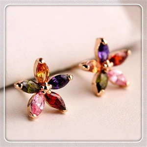 2018 Hot Sell Exquisite  Girls Jewelry Cheap Flowers Colorful Zircon Earring