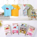 2018 Wholesale Printed Shoulder Open Button Top 5 Pieces Cotton T-shirt for Baby