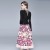 2019 Sweet air printed and spliced knitted dress new round neck long sleeve hollow pleated skirt