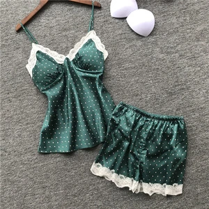 2019 womens suspender shorts two-piece suit lace thin section sweet cute sexy silk nightgown women