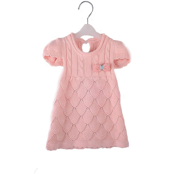 2020 Spring Dresses Pink Design Handmade Cute Crochet Baby Girl Cotton Knitted Sweaters Dress