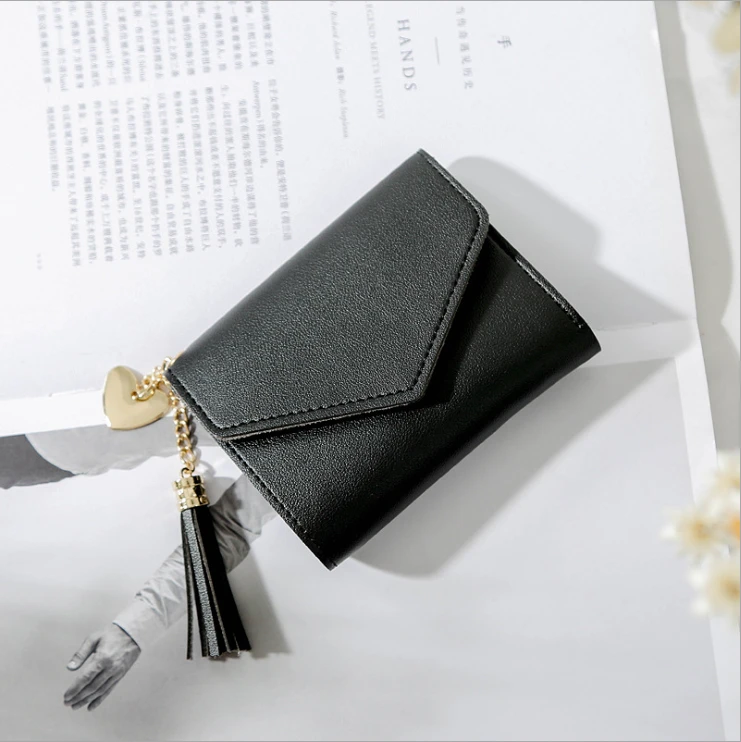 2020 Trendy Love Gifts Portable Fold Over Coin Purse Leather Short Wallet Purse Card Holder Tassel Cute Little Wallet For Ladies