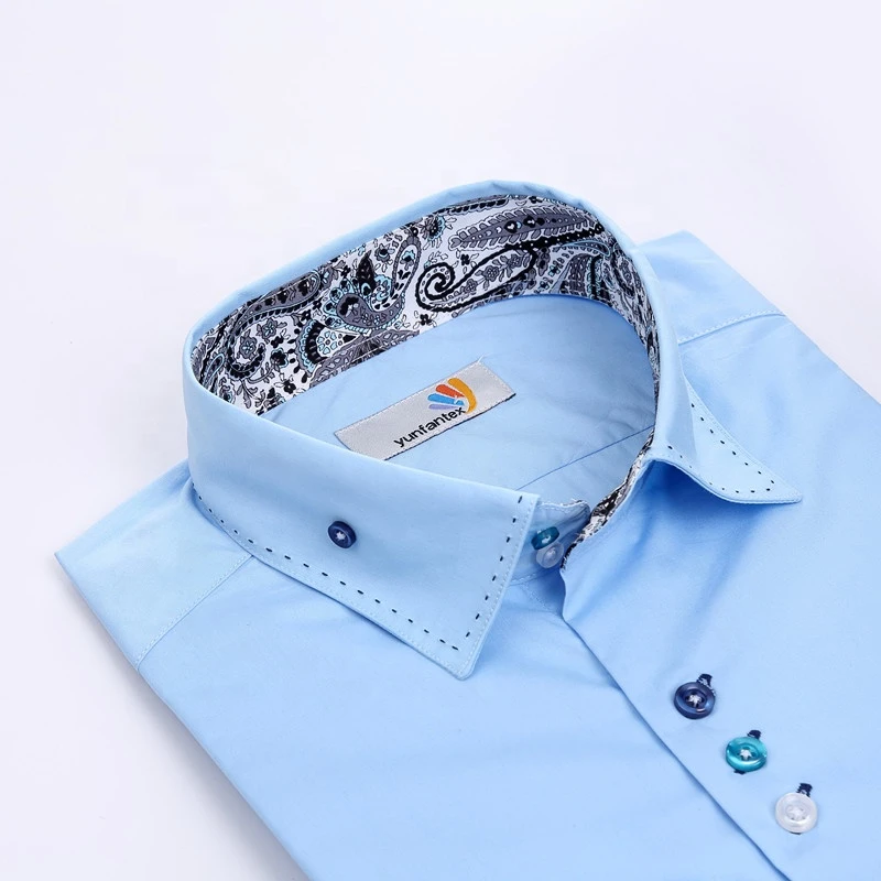 2021  Blue casual long sleeve cotton  men shirt contrast color low MOQ