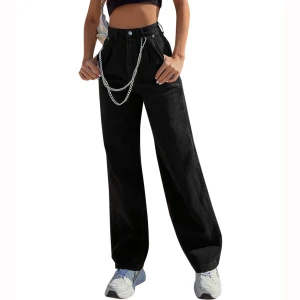 2021 New hot sell fashion casual loose chain high waist denim jeans women