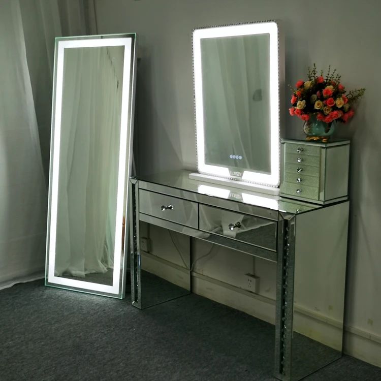 2021 Vanity Table Set Makeup Vanity Dressing Table with 3 Colors Lighted Mirror