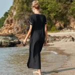 2024 Summer Black Ladies Boutique Clothing Custom Long Maxi Floral Embroidered Cotton Boho Dresses Women Elegant Casual Dress