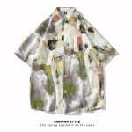 2024 Summer New Mens Large Beach Casual Short sleeved Shirt Fashion Printed Loose Ice Silk Shirt