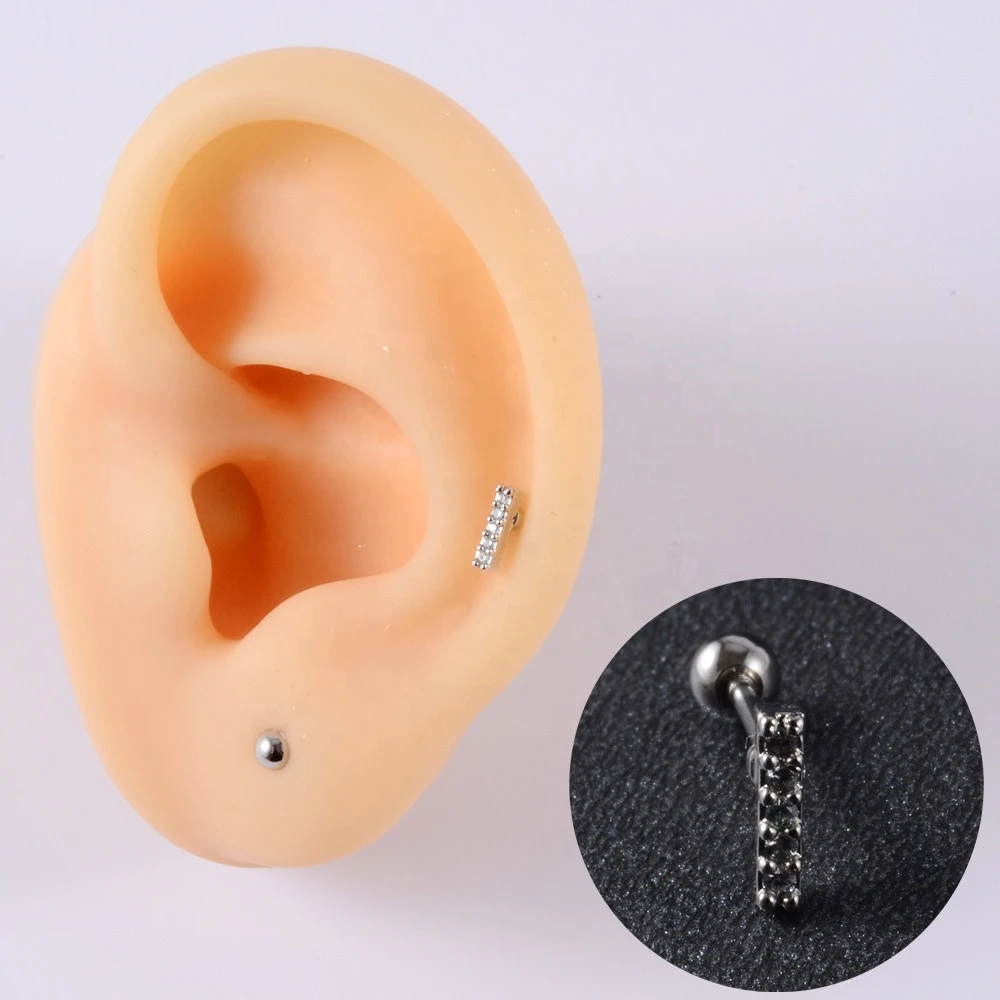 20G CZ Zircon Ear Studs Tragus Curved Steel Cartilage Stud Helix Rook Conch Screw Back Earring Piercing Jewelry Wholesale