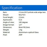 2.1mm 2MP M12 pinhole lens 140 degree wide angle lens for mini camera HD CMOS CCTV lens