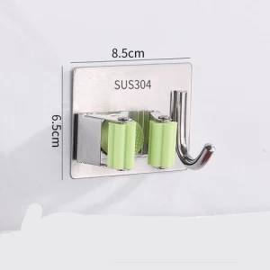304 stainless steel Self Adhesive Reusable wall mounted broom and mop holder