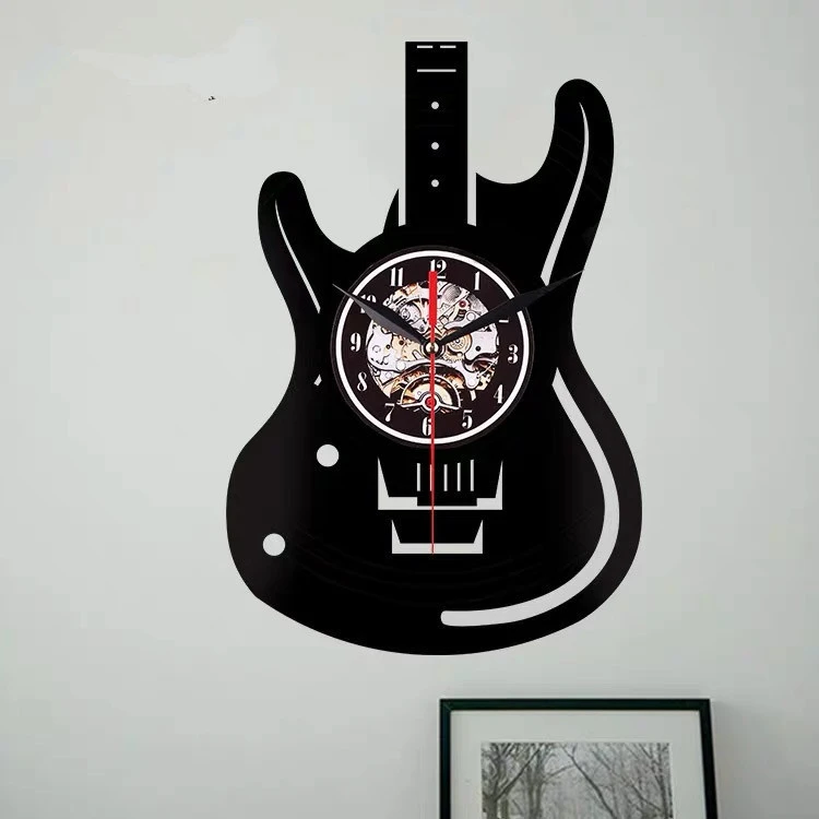 30CM Old Fashion Black Guitar Style Vinyl Record Wall Clock