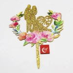 3D art painting Mr & Mrs person Cake Topper  gold sliver printing wedding decorating event party supplies with inner card