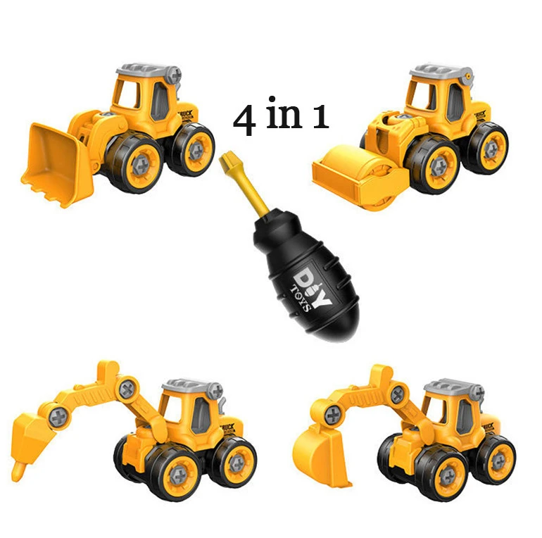 4 in 1 Plastic Take Apart Trucks STEM Build Your Own Construction Vehicle Toy DIY Assembly Truck Toys