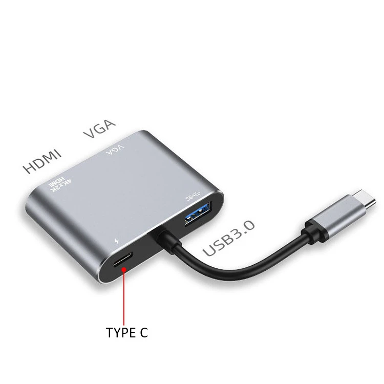 4 ports 4 In 1  Docking Station Type c 3.1 USB-C 3.0 to HDMI 4K VGA Multiple Adapter PD Charging Hubs Splitter for Macbook Pro