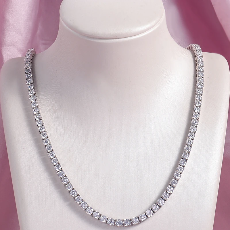 40cm Dignified 10k white gold tennis chains necklace with 3mm round cut moissanite diamonds