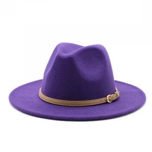 55-58CM Classic Belt Buckle Decor Women Wool Felt Fedora Wide Brim Jazz Hats Ladies Panama Formal Hat Carnival Fascinator Hats