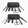 7pcs Black Stainless Steel Nail Clipper Cutter Trimmer Scissor Tweezers Ear Pick Grooming Kit Manicure Tools