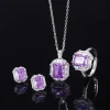 8 Hot Sale Women Jewelry 8*10 High Carbon Diamond Purple Diamond 925 Sterling Silver Necklace Ring Earring Fine Jewelry Set