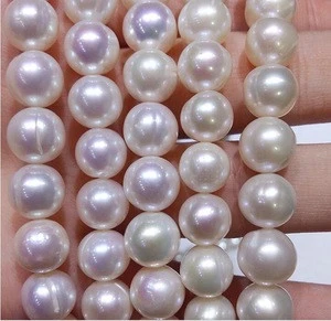 9-10mm loose strong gloss slightly flawed circled round white pearl in 39cm strand