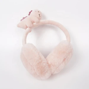 Adjustable Ladies Girls Cute Pink Dinosaur Plush Headband Fur Ear Muffs Fashion Soft Faux Fur Earmuffs Winter