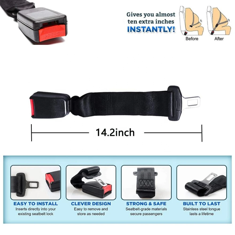 Adjustable Seat Belt Extender  7/8&#x27;&#x27; Metal Tongue  Retractable Seat Belt Extension