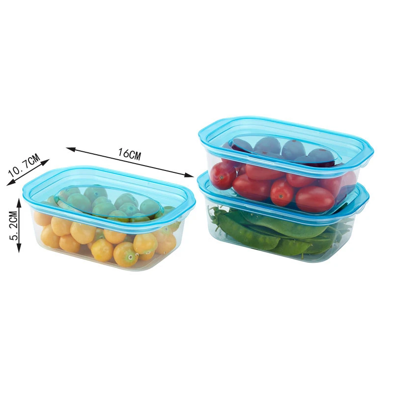 Airtight clear plastic Food Container,PP Rectangle Plastic food storage Box 500ML*3 with lid set