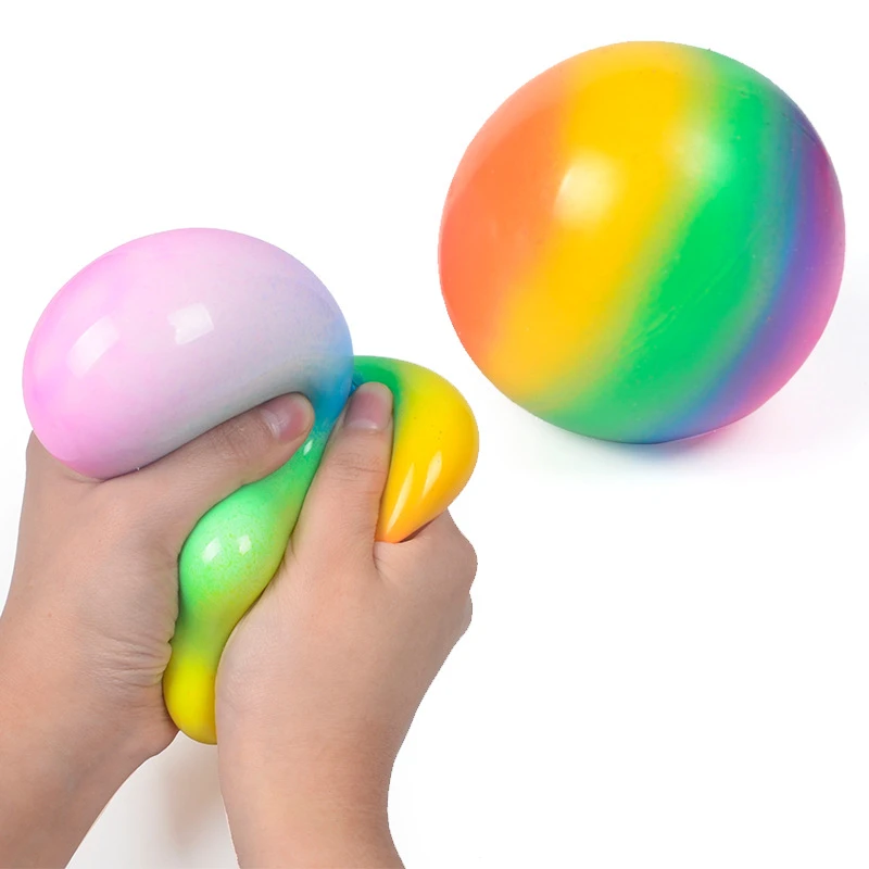 Amazon 2021 Children Toys Kids Anti Stress Toy Fidget Soft Rainbow Flour Filled Squishy Vent Ball Toy