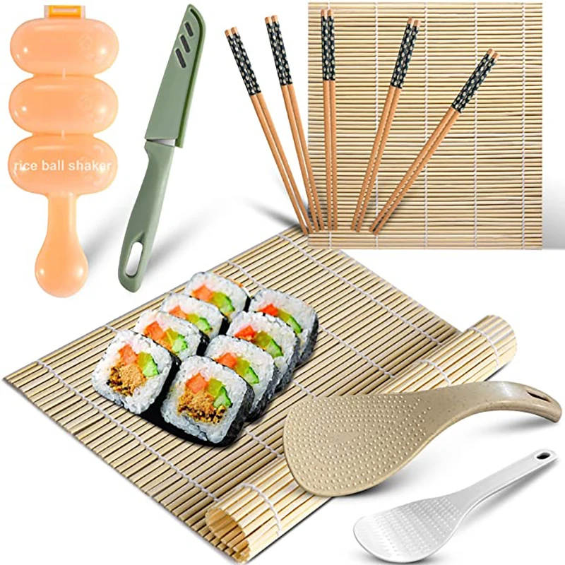 Amazon hot selling natural bamboo wooden sushi maker with sushi knife
