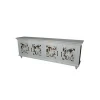 Antique And Vintage Stylish Gray Color Extra Long Indian Design Wood Made Sideboard With 4 Designing Door