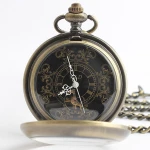 Antique Bronze Flower Dial Mechanical Pocket Watch with Matching Chain