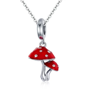 BAMOER New Collection 925 Sterling Silver Mushroom Red Enamel Pendant Charms Fit Bracelets & Necklaces Silver Jewelry SCC1060