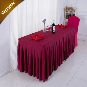 Banquet wedding gathered decorative 100% polyester fitted pleated curly willow ruffled table skirt