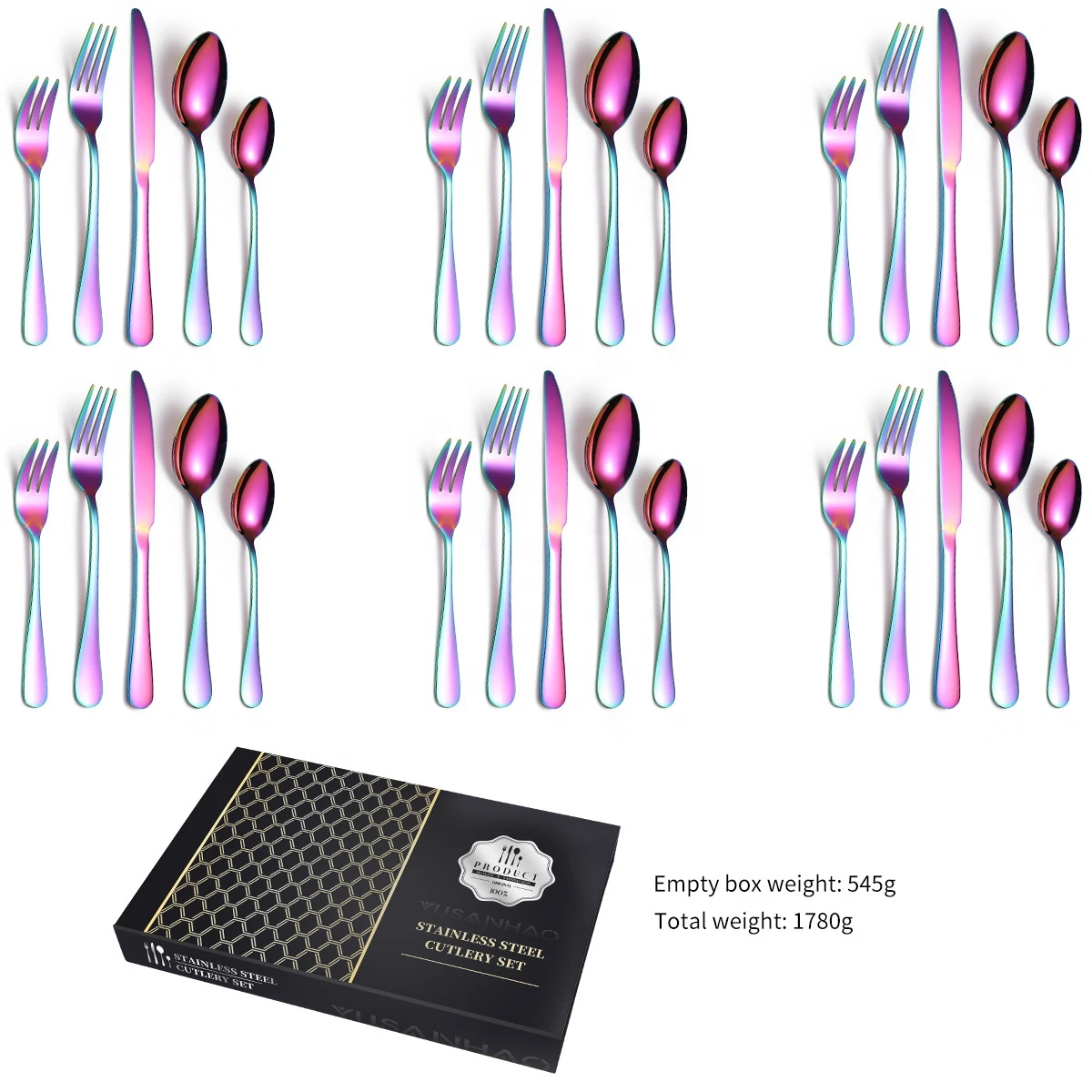 beaset Flatware 30pcs Brands Spoon Sets,Handmade paper gift box Stainless Steel set cutlery gold cutlery set