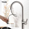 Best commercial 304 stainless steel single handle pull down sprayer kitchen faucet