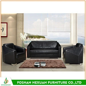 Black color synthetic leather cover office sofa design