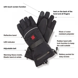 Black Rechargeable Battery Electric Heating Sports Heated Gloves with Touch Screen Function